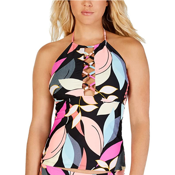 Hula Honey Jungle Boogie 2 Piece Swimsuit‎ High-Neck Halter Tankini Swim Set XS - Picture 2 of 10
